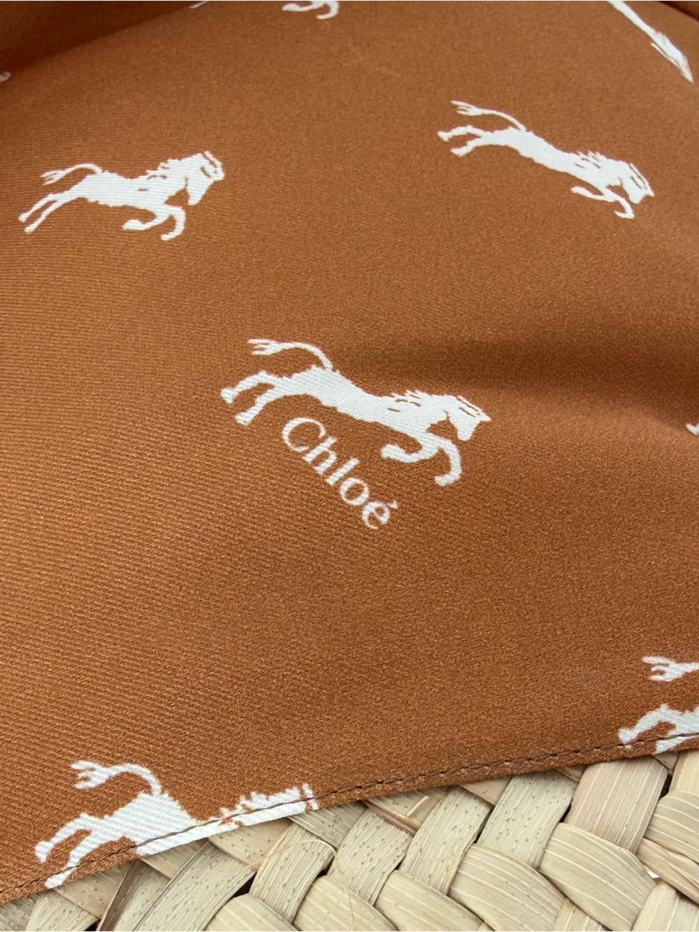 Chloe Panier Raffia Basket Bag Horse Print Silk Scarf & Pouch - Excellent w/COA - Picture 10 of 16